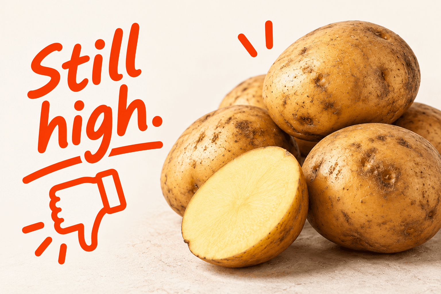 Agria potatoes, one cut in half. Still high.