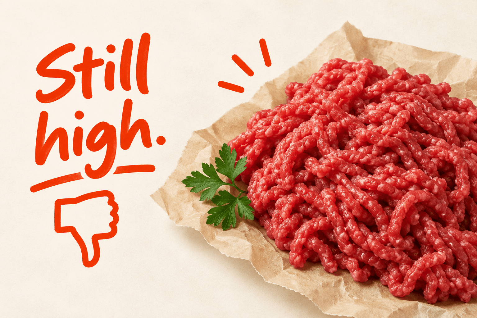 A mound of raw lean beef mince on baking paper. Still high.